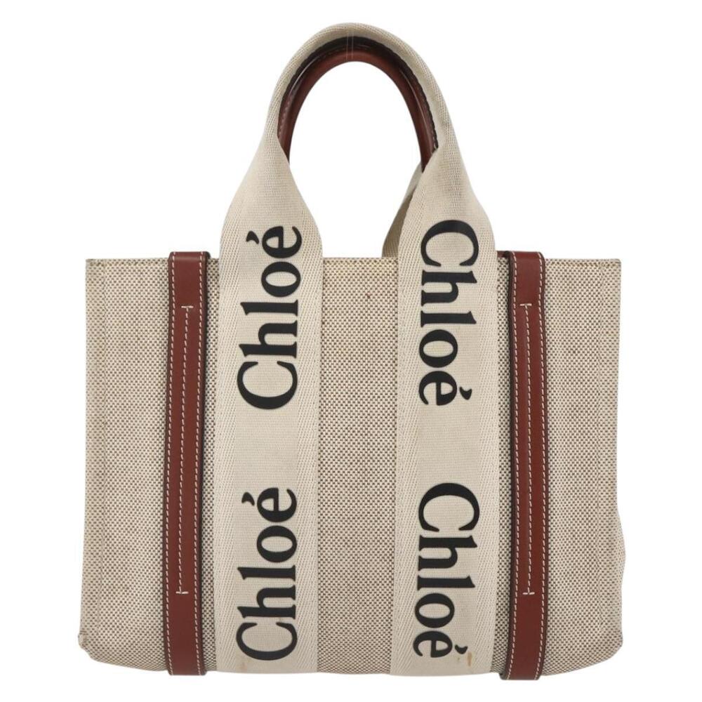 Chloe Woody La Tote Bag Canvas Leather Beige Brown Auth ka1346 - Picture 13 of 16